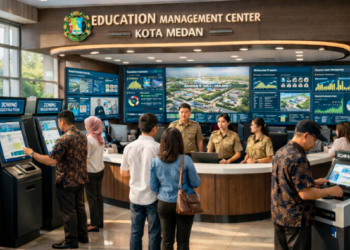 Dashboard interaktif Sistem Layanan Pendidikan Medan yang menampilkan sistem pemantauan data didik real-time untuk mendukung efisiensi pendidikan kota Medan.