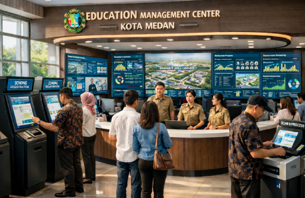 Dashboard interaktif Sistem Layanan Pendidikan Medan yang menampilkan sistem pemantauan data didik real-time untuk mendukung efisiensi pendidikan kota Medan.