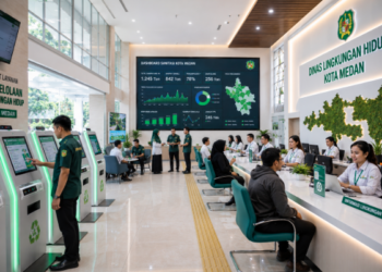 Dashboard interaktif Sistem Lingkungan Bersih Medan yang menampilkan sistem pemantauan data limbah real-time untuk mendukung efisiensi kebersihan kota Medan.