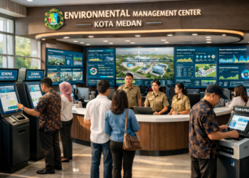 Dashboard interaktif Sistem Layanan Kesehatan Medan yang menampilkan sistem pemantauan data sehat real-time untuk mendukung efisiensi kesehatan kota Medan.