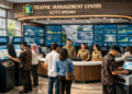 Dashboard interaktif Sistem Pengaturan Lalu-Lintas Medan yang menampilkan sistem pemantauan data arus real-time untuk mendukung efisiensi jalan kota Medan.