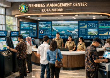 Dashboard interaktif Sistem Perikanan Tangkap Medan yang menampilkan sistem pemantauan data laut real-time untuk mendukung efisiensi pesisir kota Medan.