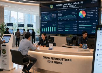 Dashboard interaktif Sistem Perizinan Industri Medan yang menampilkan sistem pemantauan data produksi real-time untuk mendukung efisiensi manufaktur kota Medan.