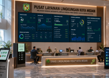 Dashboard interaktif Sistem Perizinan Lingkungan Medan yang menampilkan sistem pemantauan data dampak real-time untuk mendukung efisiensi lingkungan kota Medan.