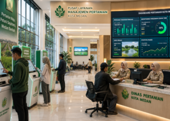 Dashboard interaktif Sistem Perizinan Pertanian Medan yang menampilkan sistem pemantauan data tani real-time untuk mendukung efisiensi ketahanan pangan kota Medan.
