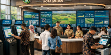 Dashboard interaktif Sistem Pertanian Modern Medan yang menampilkan sistem pemantauan data tani real-time untuk mendukung efisiensi pangan kota Medan.