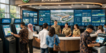 Dashboard interaktif Sistem Perumahan Rakyat Medan yang menampilkan sistem pemantauan data hunian real-time untuk mendukung efisiensi kawasan kota Medan.