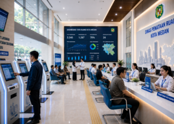 Dashboard interaktif Sistem Tata Ruang Medan yang menampilkan sistem pemantauan data wilayah real-time untuk mendukung efisiensi zonasi kota Medan.