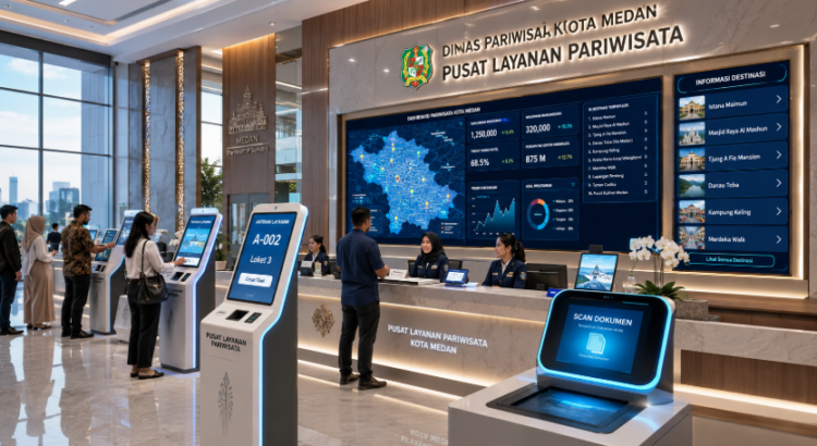 Dashboard interaktif Strategi Izin Pariwisata Medan yang menampilkan sistem pemantauan data destinasi real-time untuk mendukung efisiensi wisata kota Medan.