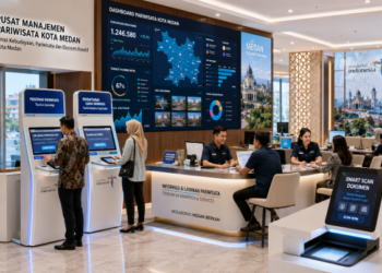 Dashboard interaktif Surat Izin Wisata Medan yang menampilkan sistem pemantauan data destinasi real-time untuk mendukung efisiensi wisata kota Medan