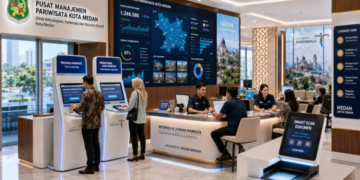 Dashboard interaktif Surat Izin Wisata Medan yang menampilkan sistem pemantauan data destinasi real-time untuk mendukung efisiensi wisata kota Medan