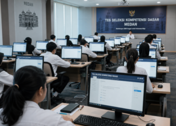 Suasana simulasi ujian yang menggambarkan salah satu Tahapan CPNS Medan dalam menjaring talenta terbaik melalui sistem yang transparan dan akuntabel pimpinan.
