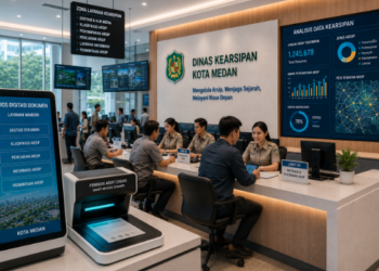 Dashboard interaktif Tata Kelola Arsip Medan yang menampilkan sistem pemantauan dokumen real-time untuk mendukung efisiensi kearsipan warga kota Medan.