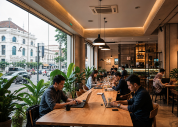 Suasana produktif saat melakukan WFC di Medan pada salah satu kafe modern yang menyediakan fasilitas internet kecepatan tinggi dan stopkontak yang memadai pimpinan.