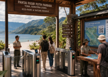 Optimalisasi fungsi Wisata Alam Toba melalui penyediaan sistem pembayaran retribusi masuk elektronik guna meningkatkan efisiensi tata kelola kunjungan wisatawan alam di kawasan ruang terbuka hijau perkotaan pimpinan.