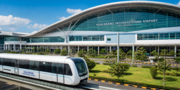 Arsitektur megah dan modern dari gedung terminal Bandara Internasional Kualanamu yang menjadi kebanggaan warga