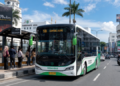 Armada bus Trans Metro Deli saat melintasi jalanan utama di pusat Kota Medan