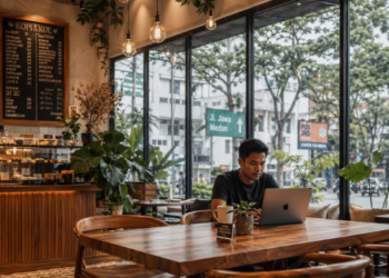 Suasana interior di salah satu lokasi cafe hits Medan yang nyaman untuk bekerja