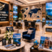 Suasana dalam ruangan kantor agen travel modern yang menampilkan brosur liburan dan peta dunia di salah satu agen travel di Medan