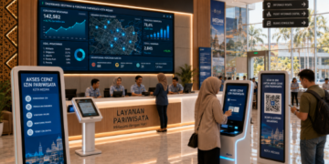 Dashboard interaktif Akses Cepat Izin Pariwisata yang menampilkan sistem pemantauan data destinasi real-time untuk mendukung efisiensi pariwisata kota Medan