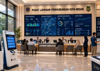 Dashboard interaktif Akses Digital Izin Perhubungan yang menampilkan sistem pemantauan data angkutan real-time untuk mendukung efisiensi perhubungan kota Medan