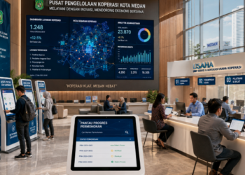 Dashboard interaktif Akses Pintar Izin Koperasi yang menampilkan sistem pemantauan data keanggotaan real-time untuk mendukung efisiensi koperasi kota Medan
