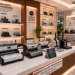Jajaran tempat alat jilid spiral kawat bahan bodi logam pelat baja untuk usaha studio cetak foto fotokopi dan alat wire binding machine heavy duty minimalis berbagai pengatur ukuran diameter ring yang tersusun sangat rapi di dalam etalase toko perlengkapan dokumen