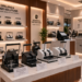 Jajaran tempat alat pemotong kartu nama bahan bodi pelat besi baja untuk usaha cetak id card fotokopi dan alat business card cutter heavy duty minimalis berbagai kecepatan potong otomatis yang tersusun sangat rapi di dalam etalase toko perlengkapan kantor