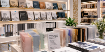 Jajaran tempat buku panduan dampak alumni diklat ASN Pemkot Medan Produktif bahan premium untuk usaha pembuatan rencana evaluasi pasca-pelatihan pegawai dan alat pusat instrumen evaluasi pasca-pelatihan Medan heavy duty minimalis berbagai folder lembar return on investment yang tersusun sangat rapi di dalam etalase toko perlengkapan kantor