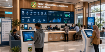 Dashboard interaktif Alur Pendaftaran Siswa yang menampilkan alur mekanisme registrasi real-time untuk mendukung efisiensi pendaftaran kota Medan.