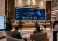 Dashboard interaktif Aplikasi Canggih Izin Kebudayaan yang menampilkan sistem pemantauan data seni real-time untuk mendukung efisiensi kebudayaan kota Medan