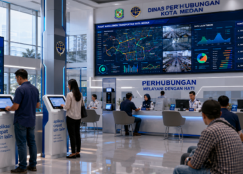 Dashboard interaktif Aplikasi Cepat Izin Lalin yang menampilkan sistem pemantauan data arus lalu-lintas real-time untuk mendukung efisiensi perhubungan kota Medan
