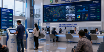 Dashboard interaktif Aplikasi Cepat Izin Lalin yang menampilkan sistem pemantauan data arus lalu-lintas real-time untuk mendukung efisiensi perhubungan kota Medan