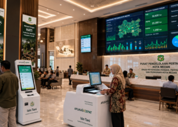 Dashboard interaktif Aplikasi Cepat Izin Tani yang menampilkan sistem pemantauan data agrikultur real-time untuk mendukung efisiensi pertanian kota Medan