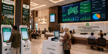 Dashboard interaktif Aplikasi Cepat Izin Tani yang menampilkan sistem pemantauan data agrikultur real-time untuk mendukung efisiensi pertanian kota Medan