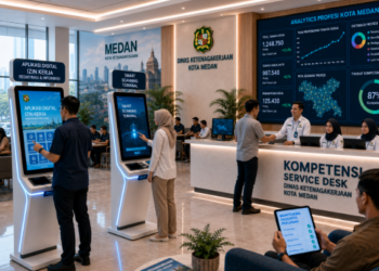 Dashboard interaktif Aplikasi Digital Izin Kerja yang menampilkan sistem pemantauan data kompetensi real-time untuk mendukung efisiensi kerja kota Medan