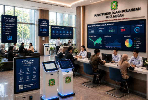 Dashboard interaktif Aplikasi Pintar Izin Arsip yang menampilkan sistem pemantauan data rekam real-time untuk mendukung efisiensi kearsipan kota Medan
