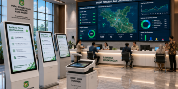 Dashboard interaktif Aplikasi Pintar Izin Ekosistem yang menampilkan sistem pemantauan data alam real-time untuk mendukung efisiensi lingkungan kota Medan.