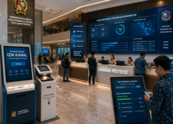 Dashboard interaktif Aplikasi Pintar Izin Kawal yang menampilkan sistem pemantauan data pengawalan real-time untuk mendukung efisiensi keamanan kota Medan