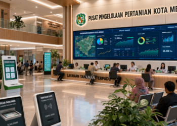 Dashboard interaktif Aplikasi Pintar Izin Pertanian yang menampilkan sistem pemantauan data tanaman real-time untuk mendukung efisiensi pertanian kota Medan