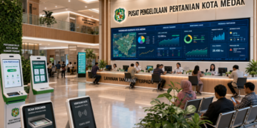 Dashboard interaktif Aplikasi Pintar Izin Pertanian yang menampilkan sistem pemantauan data tanaman real-time untuk mendukung efisiensi pertanian kota Medan