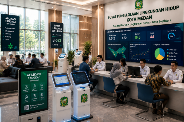 Dashboard interaktif Portal Andalan Izin Pabrik yang menampilkan sistem pemantauan data kapasitas real-time untuk mendukung efisiensi perindustrian kota Medan