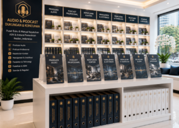 Jajaran tempat buku panduan aset audio ASN Pemkot Medan Informatif bahan premium untuk usaha pembuatan rencana clearance suara pegawai dan alat pusat instrumen clearance suara Medan heavy duty minimalis berbagai folder lembar jaminan yang tersusun sangat rapi di dalam etalase toko perlengkapan kantor