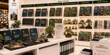 Jajaran tempat buku panduan aset bonsai ASN Pemkot Medan Estetik bahan premium untuk usaha pembuatan rencana clearance miniatur pegawai dan alat pusat instrumen clearance miniatur Medan heavy duty minimalis berbagai folder lembar jaminan yang tersusun sangat rapi di dalam etalase toko perlengkapan kantor