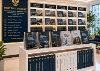 Jajaran tempat buku panduan aset fotografi ASN Pemkot Medan Kreatif bahan premium untuk usaha pembuatan rencana clearance kamera pegawai dan alat pusat instrumen clearance kamera Medan heavy duty minimalis berbagai folder lembar jaminan yang tersusun sangat rapi di dalam etalase toko perlengkapan kantor