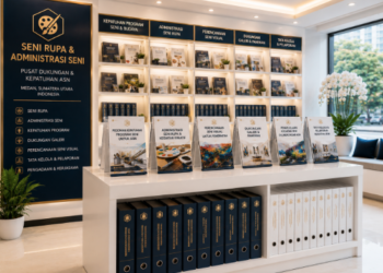 Jajaran tempat buku panduan aset lukis ASN Pemkot Medan Estetik bahan premium untuk usaha pembuatan rencana clearance visual pegawai dan alat pusat instrumen clearance visual Medan heavy duty minimalis berbagai folder lembar jaminan yang tersusun sangat rapi di dalam etalase toko perlengkapan kantor