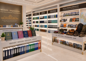 Jajaran tempat buku panduan aset mendaki ASN Pemkot Medan Tangguh bahan premium untuk usaha pembuatan rencana clearance petualangan pegawai dan alat pusat instrumen clearance petualangan Medan heavy duty minimalis berbagai folder lembar jaminan yang tersusun sangat rapi di dalam etalase toko perlengkapan kantor