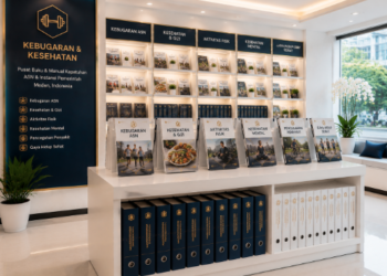 Jajaran tempat buku panduan aset olahraga ASN Pemkot Medan Bugar bahan premium untuk usaha pembuatan rencana clearance fisik pegawai dan alat pusat instrumen clearance fisik Medan heavy duty minimalis berbagai folder lembar jaminan yang tersusun sangat rapi di dalam etalase toko perlengkapan kantor