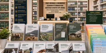 Jajaran tempat buku panduan ayam mandiri ASN Pemkot Medan Maju bahan premium untuk usaha pembuatan rencana clearance agro pegawai dan alat pusat instrumen clearance agro Medan heavy duty minimalis berbagai folder lembar jaminan yang tersusun sangat rapi di dalam etalase toko perlengkapan kantor