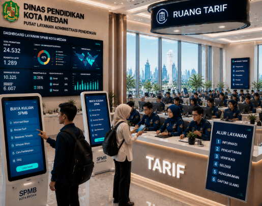 Dashboard interaktif Biaya Kuliah SPMB yang menampilkan alur penentuan tarif real-time untuk mendukung efisiensi pendaftaran kota Medan.